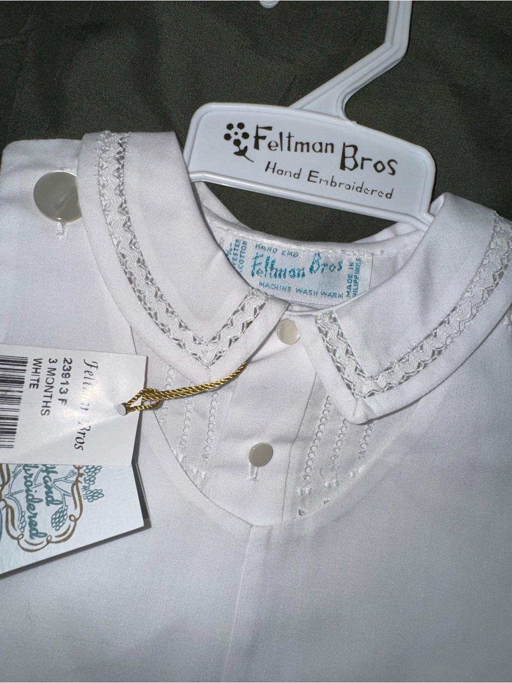Feltman Bros White Embroidered Baby boy Romper; 3 months; NWT - Picture 3 of 6